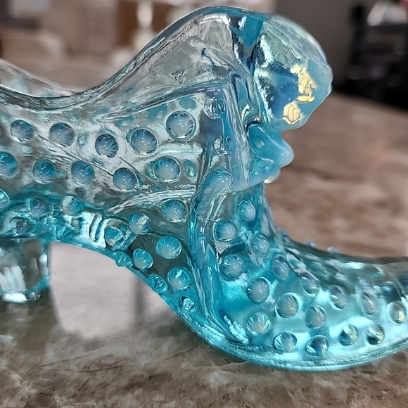 Vintage Blue Opalescent Hobnail Glass Slipper - Picture 6 of 6